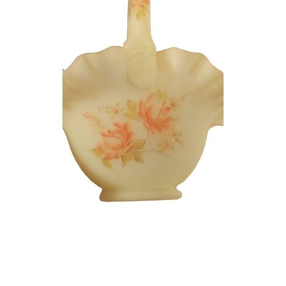 Fenton vintage Vaseline glass basket in good condition. Hand painted. - Picture 9 of 9